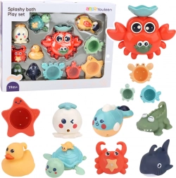 Set de jucării pentru baie cu animale marine și crab, 12 piese