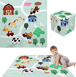 Covoraș de joacă din spumă 90 × 90 cm – puzzle gros din spumă EVA, 9 piese, fermă HUMBI