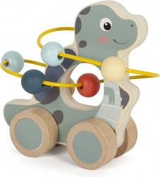 Dinozaur de lemn cu labirint cu mărgele pe roți