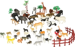 Set de figurine cu animale pentru zoo și fermă, 59 de piese în cutie