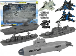 Set militar naval cu submarin, nave de război și avioane de vânătoare