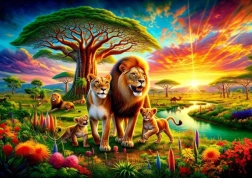 Puzzle cu motivul unei familii de lei 200 de piese