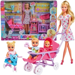 Steffi Love camera pentru copii – mămică cu bebeluși, cărucior și accesorii
