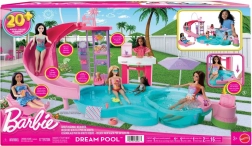 BARBIE Piscina viselor – set de joacă cu tobogan, jacuzzi și snack bar