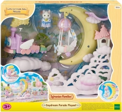 Sylvanian Families paradă în nori – locomotivă zburătoare cu platformă lunară și avion cu balon