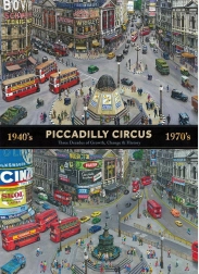 Puzzle Piccadilly Circus de-a lungul deceniilor 1000 de piese GIBSONS