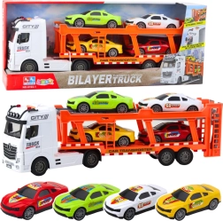 Set camion de tractare cu 4 mașinuțe, lumini și sunete