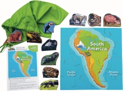 Puzzle din lemn America de Sud și animalele ei - 16 piese și 10 animale