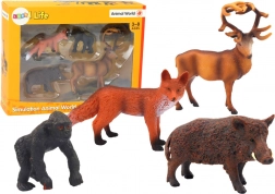 Set figurine animale din pădure: Cerb, Mistreț, Vulpe, Gorilă