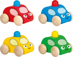 Mașină de lemn cu sirenă – verde, care piuie