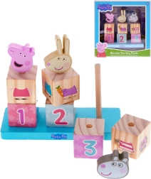 Cuburi din lemn de înșirat Purcelușa Peppa, 9 piese