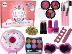 Set de machiaj pentru copii cu lacuri, farduri și accesorii în cutie donut