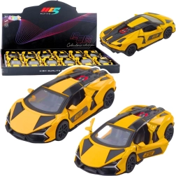 Mașinuță de curse metalică 1:32 cu mecanism pull-back și uși deschise – galbenă
