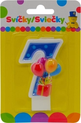 Lumânare aniversară cu baloane, cifra 7