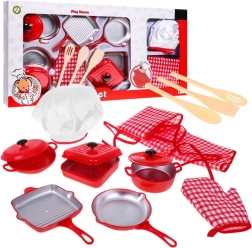 Set roșu de mic bucătar pentru copii 3+ – costum de chef, oale și accesorii, 14 piese
