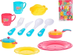Set de bucătărie pentru copii, 14 piese – oală, tigaie, veselă și tacâmuri