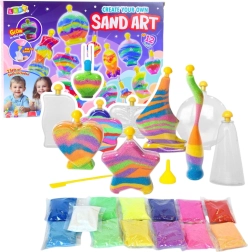 set creativ sand art – nisip colorat și fluorescent pentru realizarea decorațiunilor