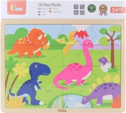 VIGA puzzle din lemn cu dinozauri, 16 piese