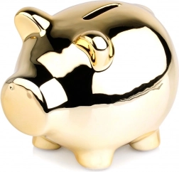 Pușculiță ceramică aurie în formă de purceluș 11,5 × 9 cm