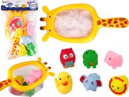 Set de baie cu jucării de cauciuc și plasă de girafă