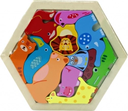 Puzzle din lemn colorate cu animale – 12 piese