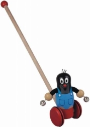 Jucărie de împins din lemn Krteček cu clopoței