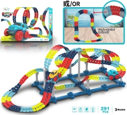 Set trenuleț cu mașină, 291 piese pe baterii