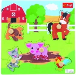 Mini puzzle din lemn - Fermă, 5 piese