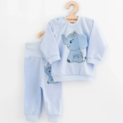 Set pentru bebeluși tricou și pantalonași New Baby Happy Elephant albastru 56 (0–3 luni)
