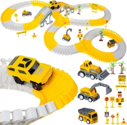 set de piste de curse cu mașini, 255 piese, tematică de construcții