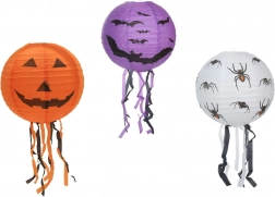 Lampion Halloween din hârtie, sferic cu ciucuri 30 cm, 3 motive