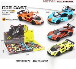 Mașinuță de curse metalică 1:36 cu uși care se deschid și mecanism pe volantă