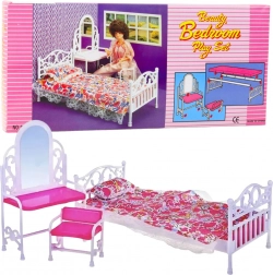 Set de mobilier pentru păpuși cu pat, masă de toaletă și scaun cu imprimeu floral