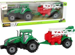 tractor verde cu pulverizator roșu‑verde cu mecanism de fricțiune