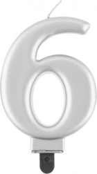 Lumânare pentru tort în formă de cifra 6, argintie