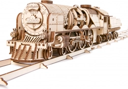 Puzzle mecanic din lemn UGEARS V-Express locomotivă cu abur cu tender