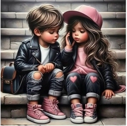 Mozaică diagonală Fată și băiat pe scări