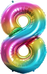 Balon din folie cifră 8 curcubeu 85 cm