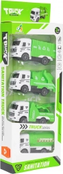 Set de mașinuțe de service urbane – camion de gunoi, basculantă, mașină de tractare și cisternă