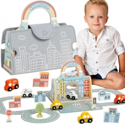 tooky toy mini oraș portabil – set din lemn cu drumuri și mașinuțe