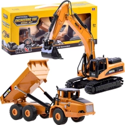 set metalic de utilaje de construcții – excavator și basculantă
