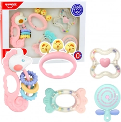 Set de jucării senzoriale zornăitoare și jucării pentru dentiție pentru sugari roz, 5 bucăți