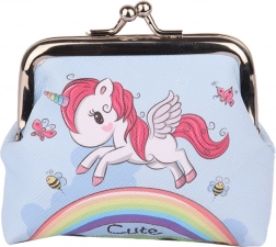 Portofel copii Unicorn pe curcubeu albastru încuietoare metalică 10x9 cm