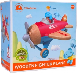 Avion roșu din lemn cu lumini și sunete