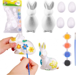 Set pentru pictat ornamente din polistiren 2 iepurași și 4 ouă cu vopsele