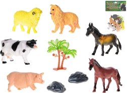 Set fermă animale 8–10 cm, 6 bucăți cu accesorii
