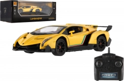 mașină RC Lamborghini 1:24 cu lumini, 2,4 GHz, galbenă