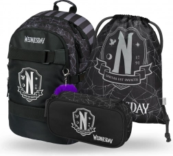 Set școlar Baagl Wednesday: rucsac, penar și săculeț