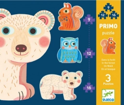 DJECO puzzle În pădure 3în1 – animale contur pentru copii (9, 12, 16 piese)