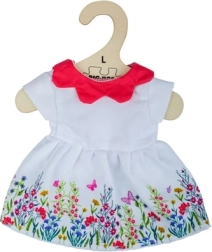 bigjigs toys rochie albă cu flori cu guler roșu pentru păpușă 38 cm